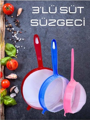 Mikasso Çok Amaçlı Süt Süzgeci 3'lü 14-17-20 cm Pirinç Bakliyat Süzgeci Plastik