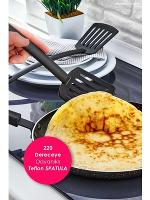 Mikasso Pratik Yanmaz Yapışmaz Teflon Spatula | 220 Dereceye Dayanıklı Teflon Servis Spatulası | 1 Adet Plas