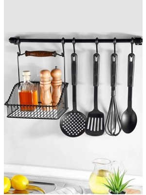 Mikasso Mutfak Askı Organizeri. Siyah Askı. Retro Mutfak Seti Askılı ve Sepetli Retro Sepet Plastik Çok Renk