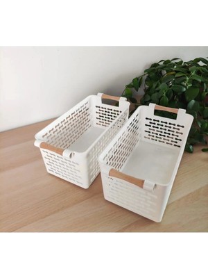 Mikasso 2 Adet Çok Amaçlı Plastik Tutacaklı Organizer Sepet - Dolap Içi & Çekmece Düzenleyici Sepet - Beyaz