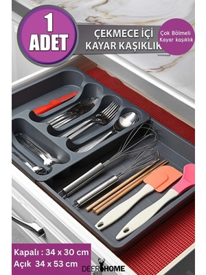 Mikasso Kayar Kaşıklık Genişletilebilir Ölçüsü Ayarlanabilir Kayar Kızaklı Çekmece Içi Kaşıklık Plastik Gri