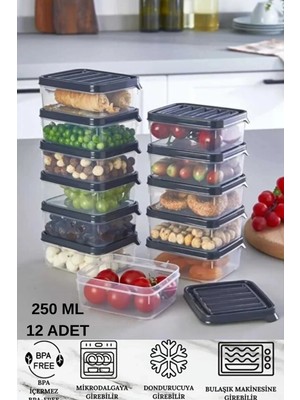 Mikasso 12 Adet 0,25 ml Buzdolabı Düzenleyici Organizer Mikrodalgaya Uygun Difriz Saklama Kabı Toplam 3 Lt P