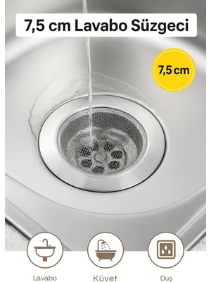 Mikasso 7.5 cm Lavabo Süzgeci Paslanmaz Çelik - Tel Süzgeç Paslanmaz Çelik 1 Cn Evet Elde Yıkanmalıdır. Pasl