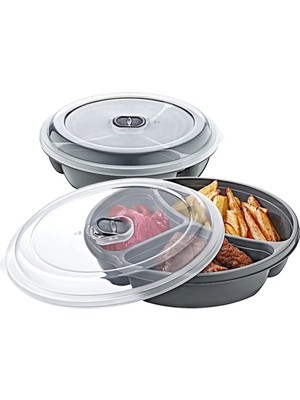 Mikasso 3 Bölmeli Mikrodalga Saklama Kabı Plastik Gri