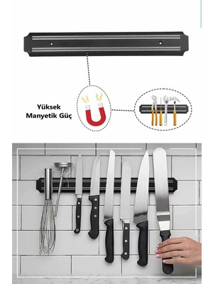 Mikasso 33 cm Mıknatıslı Duvar Bıçak Askısı Standı Güçlü Mıknatıs Bıçaklık Alet Edavat Organizer Çelik