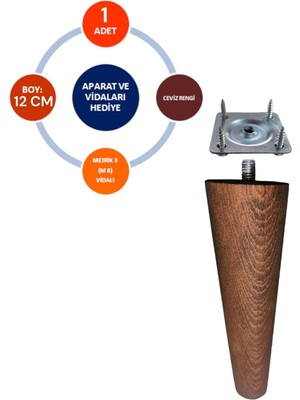 Mikasso Ceviz Renk 12 cm Ahşap Konik Ayak Koltuk Ayağı-Baza-Tv Ünitesi-Mobilya-Çap:4.6 cm 3301000000516 - Ma