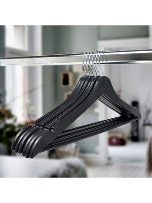 Mikasso Ahşap Görünümlü Plastik A Kalite Siyah Elbise Askı 9 Adet Plastik Siyah