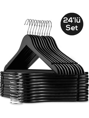 Mikasso 24 Adet - Ahşap Görünümlü Plastik A Kalite Siyah Elbise Askı Plastik Siyah Tr