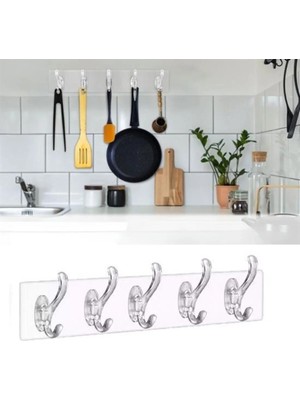 Mikasso Buffer® 5'li Güçlü Yapışkanlı Şeffaf Duvar Askısı Banyo Mutfak Düzenleyici Pratik Askılık Plastik Ço