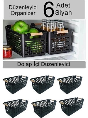 Mikasso 6 Ad Çok Amaçlı Tutacaklı Organizer Sepet - Dolap Içi ve Buzdolabı Düzenleyici Sepet Siyah Plastik 2