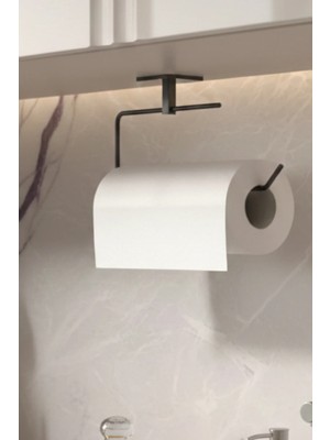 Mikasso Yapışkanlı Siyah Rulo Havluluk Peçetelik Yapışkanlı Pratik Banyo Mutfak Askısı Kağıt Rulo Havluluk S