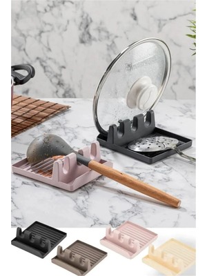 Mikasso 1 Adet 4 Bölmeli Tezgah Üstü Kaşık Kepçe Altlığı Tencere Kapak Tutucu Kirli Kaşık Kepçe Altı Plastik