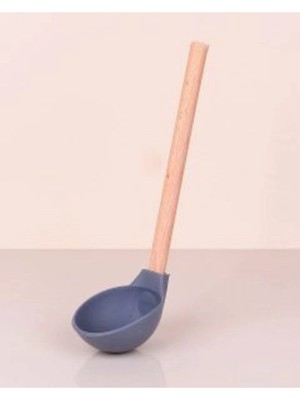 Mikasso Ahşap Saplı Çizmez Silikon Kepçe Paslanmaz Çelik Çok Renkli