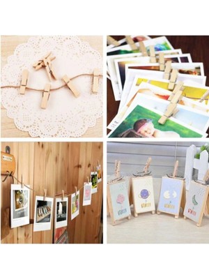 Mikasso 100 Adet 2,5 cm Mini Ahşap Mandal-Çok Fonksiyonlu Foto Askısı 25 Kahverengi