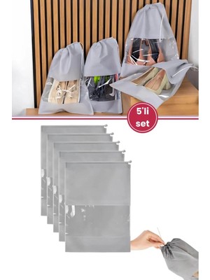 Mikasso 5’li Ayakkabı Hurcu Seti, Büzgülü Pencereli Valiz Içi Ayakkabı Taşıma Çantası Seyahat Düzenleyici Ku