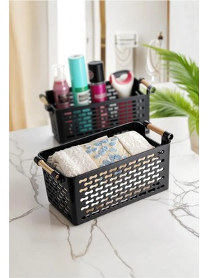 Mikasso 2 Adet - Çok Amaçlı Plastik Tutacaklı Organizer Sepet Dolap Içi Çekmece Düzenleyici Siyah Plastik Si