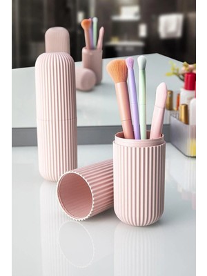 Mikasso Seyahat Tipi Aksesuar - Gözlük - Diş Macun ve Fırçası Kabı Plastik Pembe