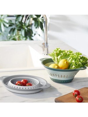 Mikasso Katlanabilir Yuvarlak Süzgeç - 1800 ml -Gri Plastik