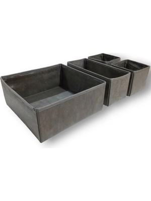 Mikasso Antrasit 4'lü Çekmece Içi Düzenleyici Organizer Set - Çok Amaçlı Dolap Içi Kutu Seti Kumaş Gri