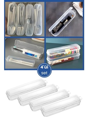 Mikasso 4’lü Aksesuar Kutu Seti, Çatal Kaşık Bıçak Diş Fırçası Traş Bakım Makyaj Kalem Saklama Kabı Baskısız