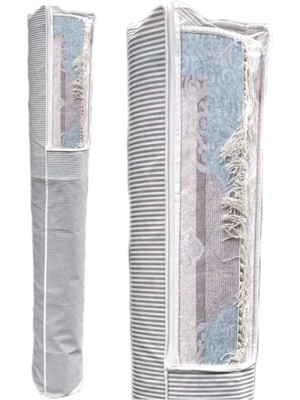 Mikasso Çok Amaçlı Pencereli Halı Hurcu Organizer Gri Çizgili 1 Adet 6 Metrekare 250 x 120 Tekstil Beyaz Tr