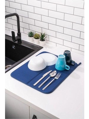Mikasso Bulaşık Matı Süper Emici Bulaşık Kurutma Matı 45X36CM Tezgah Üstü Bulaşık Matı Belirtilmemiş Mavi
