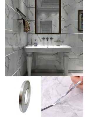 Mikasso Fayans Arası Şerit Bant Kendinden Yapışkanlı Derz Bandı 50 Metre x 1 cm Gümüş