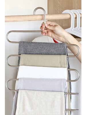 Mikasso Metal 5 Katlı Pantolon ve Şal Askısı Çoklu Askılık Dekoratif Akıllı Askı Şal ve Pantolon Düzenleyici