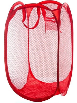 Mikasso Kırmızı Kirli Elbise Çamaşır Sepeti Katlanabilir Oyuncak Filesi Büyük Boy 70 cm Kırmızı Kumaş Kırmız