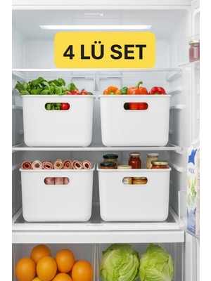 Mikasso 4 Adet 3.5 Lt Dolap Içi Buzdolabı Düzenleyici Banyo Mutfak Organizeri Beyaz Plastik 20 x 30 Tr
