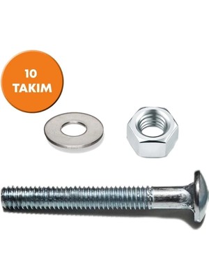 Mikasso 5/16X110 Yuvarlak Başlı Kasa Civatası + Somun + Pul (10 Takım)