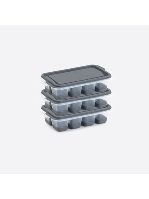 Mikasso Antrasit Renk Mini Silikon Küp Buz Kalıbı Buzluk 3'lü Set Plastik