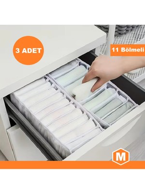 Mikasso 3 Adet 11 Bölmeli Çekmece Düzenleyici Akordeon Organizer-Medium - Beyaz Polipropilen 35 x 15 Beyaz T
