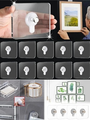 Mikasso 10 Adet Duvar Delmeden Zarar Vermeden Yapışkanlı Askılık Çivi Şeffaf Güçlü Iz Bırakmaz Tablo Yapışan