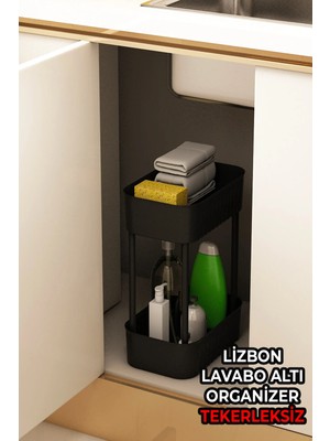 Mikasso Lizbon Çok Amaçlı 2 Katlı Banyo Organizer Düzenleyici Dolap Içi Tezgah Altı Tekerleksiz Organizer Pl