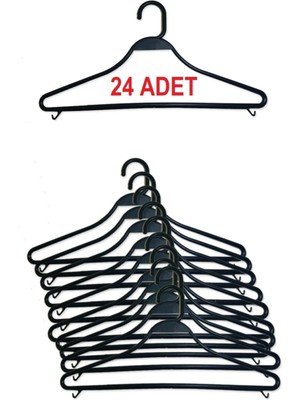 Mikasso Plastik Siyah Kalın Askı 24 Adet Kıyafet Askısı, Kuru Temizleme Askısı Plastik Beyaz