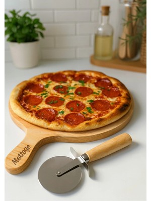 Mikasso Ahşap Saplı Çelik Bıçaklı Pizza Kesici | Pizza Ruleti Ahşap
