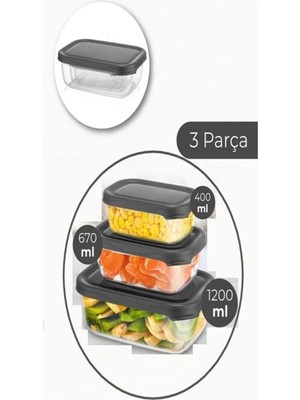 Mikasso 3lü Sızdırmaz Kilitli Füme Plastik Erzak Saklama Kabı Set Plastik Turuncu