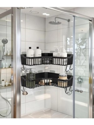 Mikasso Yapışkanlı Köşe Banyo Mutfak Rafı Organizer Çok Amaçlı Raf 2 Li Set