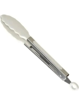Mikasso Silikon Uçlu Metal Servis Maşası Kremrengi 25 cm Silikon Bej
