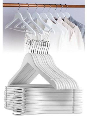 Mikasso 6 Adet Ahşap Görünümlü Plastik Kıyafet ve Elbise Askısı Beyaz Plastik Gri