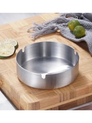 Mikasso Paslanmaz Çelik Mat Açık Yuvarlak Model Küllük Dekoratif Kül Tablası 10 cm Küllük Metal Metalik Yuva