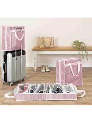 Mikasso 6 Bölmeli Desenli Ayakkabı Hurcu Seyahat Tipi Valiz Üstü Hurç (35X22X40) Pembe Tr