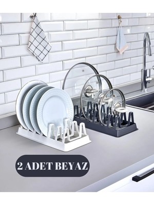 Mikasso 2 Adet 6 Bölmeli Tencere Kapağı Organizeri - Dolap Içi Düzenleyici Kapak Düzenleyicisi Beyaz Plastik