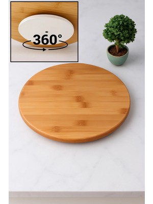 Mikasso 360° Döner Lüx Bambu Sunum & Servis Tahtası – Pizza, Kahvaltı ve Peynir Tabağı 30CM Bambu Çok Renkli