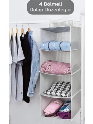 Mikasso 4 Gözlü Katlanabilir Dolap Gardrop Içi Asılabilir Eşya Düzenleyici Kumaş Mavi Tr