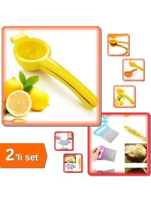 Mikasso Limon Sıkacağı - Limonatör Plastik + Pratik Kolay Patates Sebze Dilimleyici Doğrama - 2li Set R3E6G2