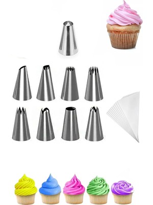 Mikasso Krema Sıkma Aparat Seti Paslanmaz Çelik Pasta Kek Süsleme Torbası Tatlı Şekil Verme Pastacılık Sufle