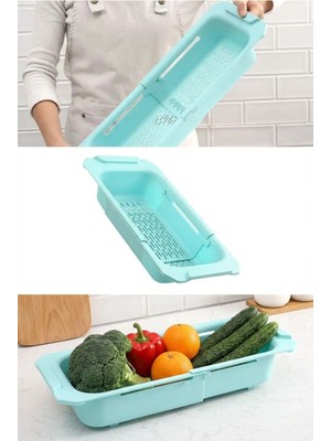 Mikasso Uzayıp Kısalan Teleskopik Lavabo Üstü Süzgeç Sebze Meyve Yıkama Sepeti Plastik