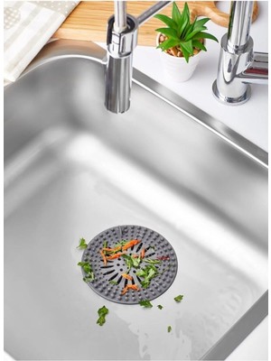 Mikasso Vantuzlu Silikon Kaymaz Yuvarlak Lavabo Süzgeci Silikon Gri